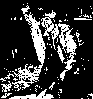 Black and white artwork of someone cooking eel.