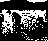 Black and white artwork of fishing.
