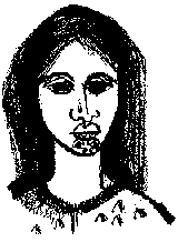 Sketch of woman with long hair and moko kauae.