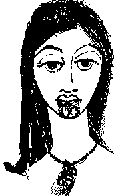 Portrait of a woman with long hair, moko kauae and pendant.