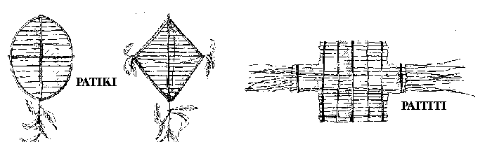 Sketch of three kites with text - patiki, paititi.