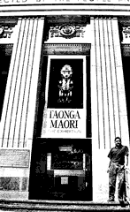 Taonga Māori banner hangs outside the National Museum in Wellington.