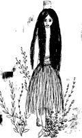ink drawing of female figure with long hair