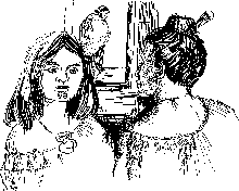 Sketch of two people facing each other.