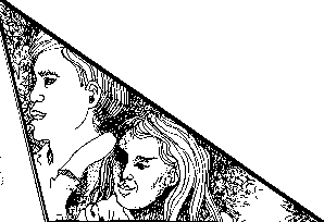 Black and white sketch of woman and girl.
