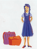 Young woman in school uniform with luggage.
