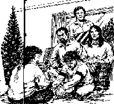 Kirihemete, the family by the Christmas tree opening presents