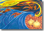 painted picture_blue waves_two gourds in bottom right